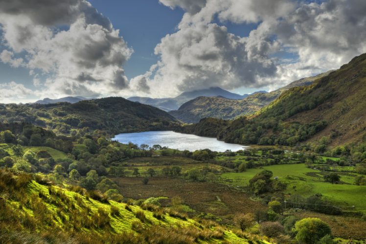 scenery, Mountains, Lake, Grasslands, Clouds, Nant, Gwynant, Wales, Nature HD Wallpaper Desktop Background