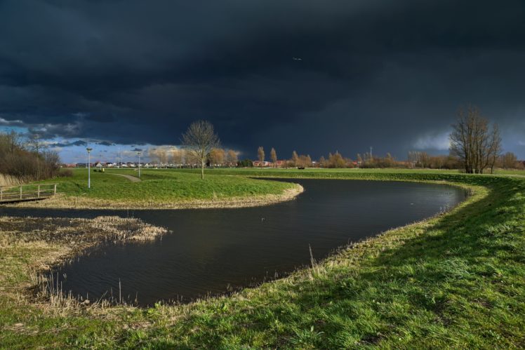 netherlands, Rivers, Grass, Thundercloud, Heemskerk, Nature HD Wallpaper Desktop Background