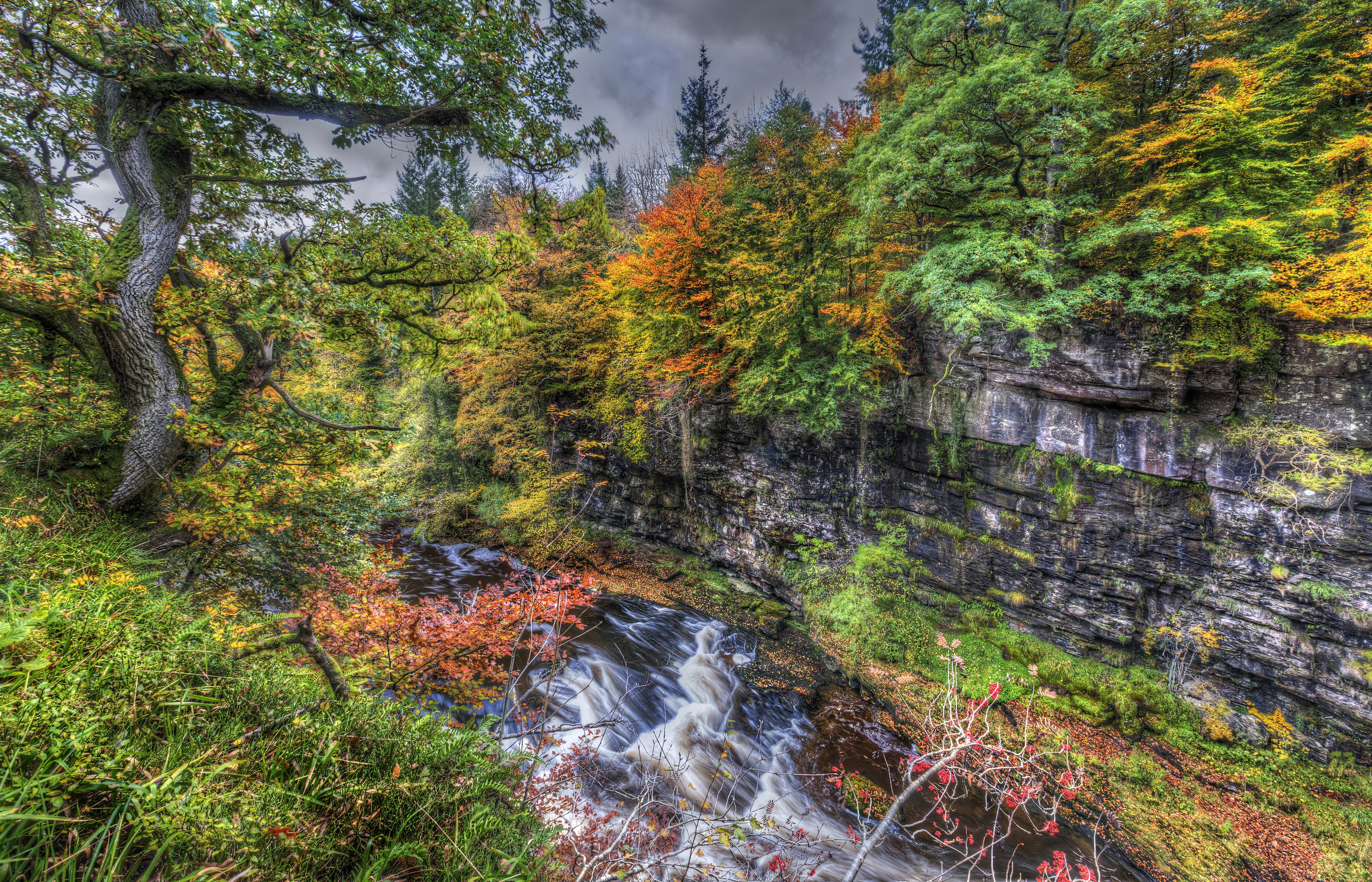 scotland, Waterfalls, Autumn, Trees, Hdr, Clyde, Valley, Woodlands, Nature Wallpaper