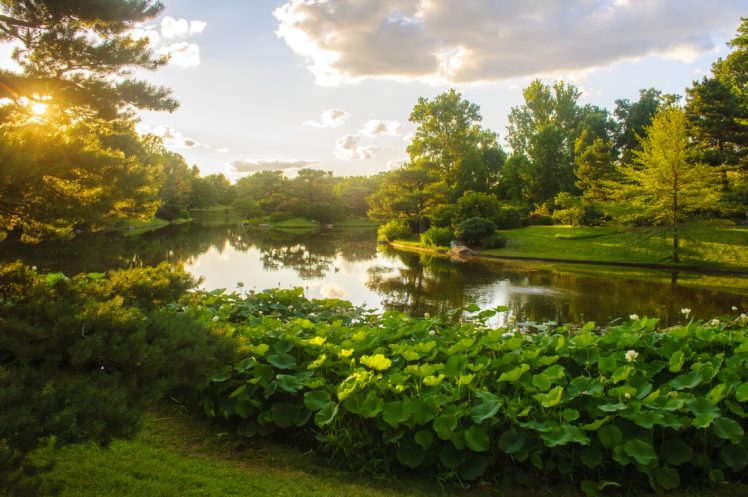 usa, Gardens, Pond, Scenery, Sky, Trees, Shrubs, Missouri, Botanical, Garden, Nature HD Wallpaper Desktop Background