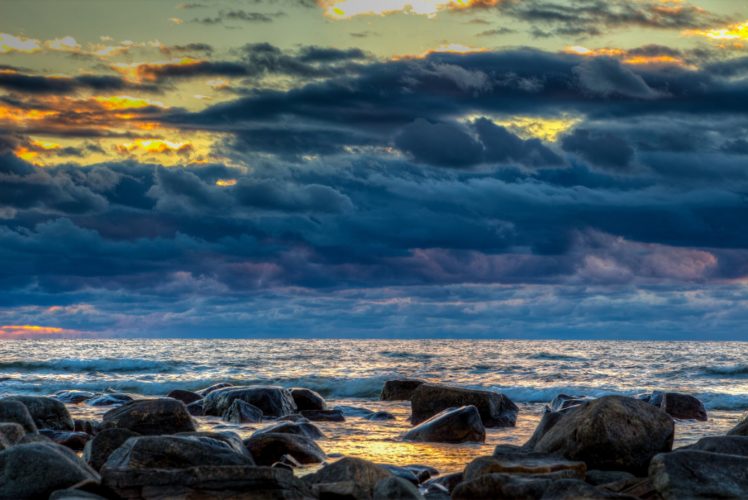 finland, Sunrises, And, Sunsets, Sky, Stones, Coast, Thundercloud, Gulf, Of, Bothnia, Baltic, Sea, Nature HD Wallpaper Desktop Background
