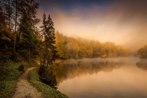 croatia, Lake, Forests, Fog, Trail, Trakoscan, Nature