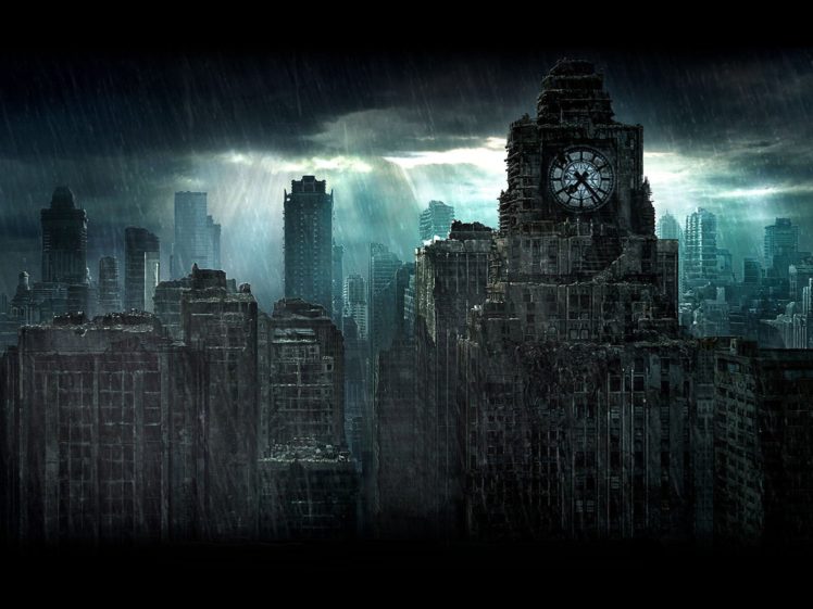 rain, Overcast, City, Skyline, Apocalyptic, Cities, Clocktowers HD Wallpaper Desktop Background