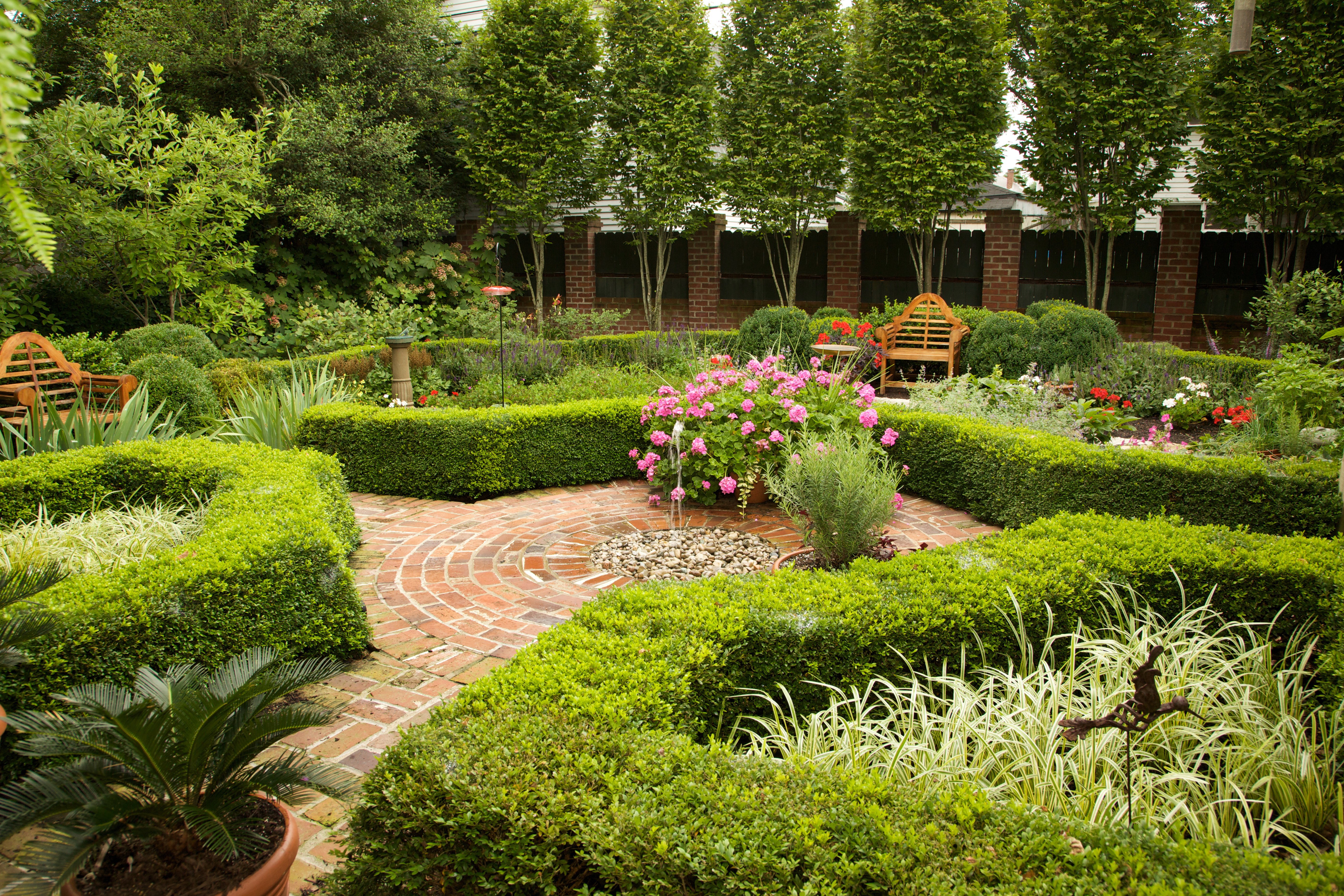 gardens, Shrubs, Trees, Bench, Nature Wallpaper