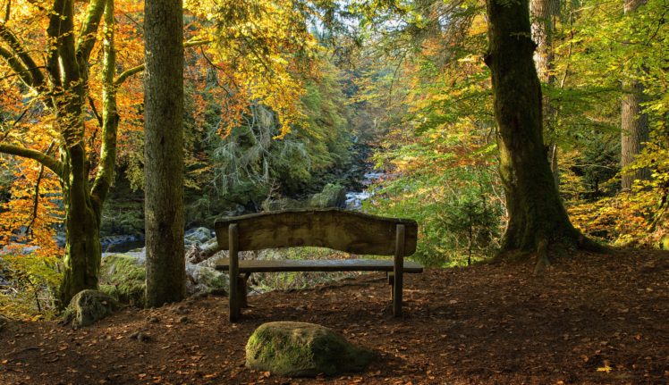 scotland, Parks, Autumn, Stones, Trees, Bench, Trunk, Tree, Hermitage, Nature HD Wallpaper Desktop Background