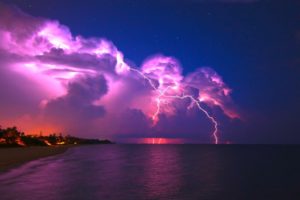 lightning, Storm, Clouds, Sky, Stars, Sea, Beach, Night, The, Forces, Of, Nature, Landscape, Nature