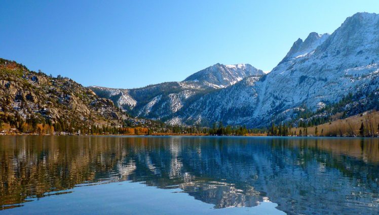 sky, Mountains, Snow, Trees, Autumn, Lake, Reflection HD Wallpaper Desktop Background
