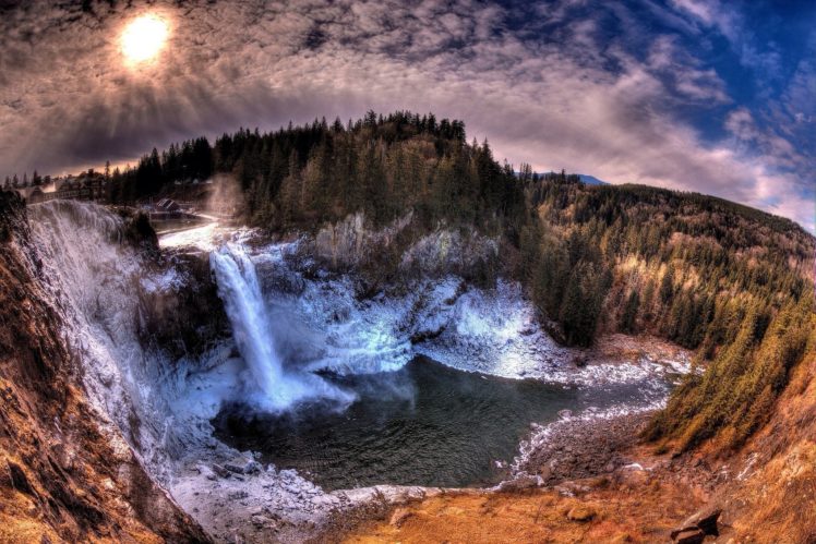 snoqualmie, Falls, Washington, State, Waterfall, Sunset, Trees, Landscape HD Wallpaper Desktop Background