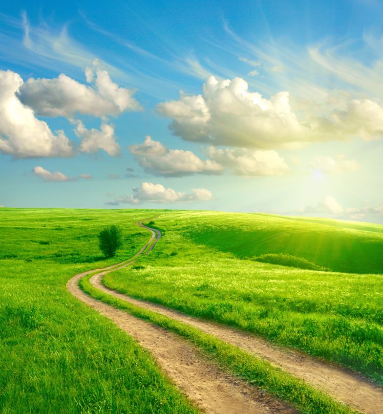 field, Grass, Road, Sky, Clouds, Landscape HD Wallpaper Desktop Background