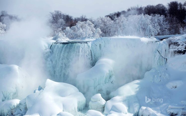 american, Falls, River, Niagara, Ontario, Canada, Snow, Ice, Trees HD Wallpaper Desktop Background