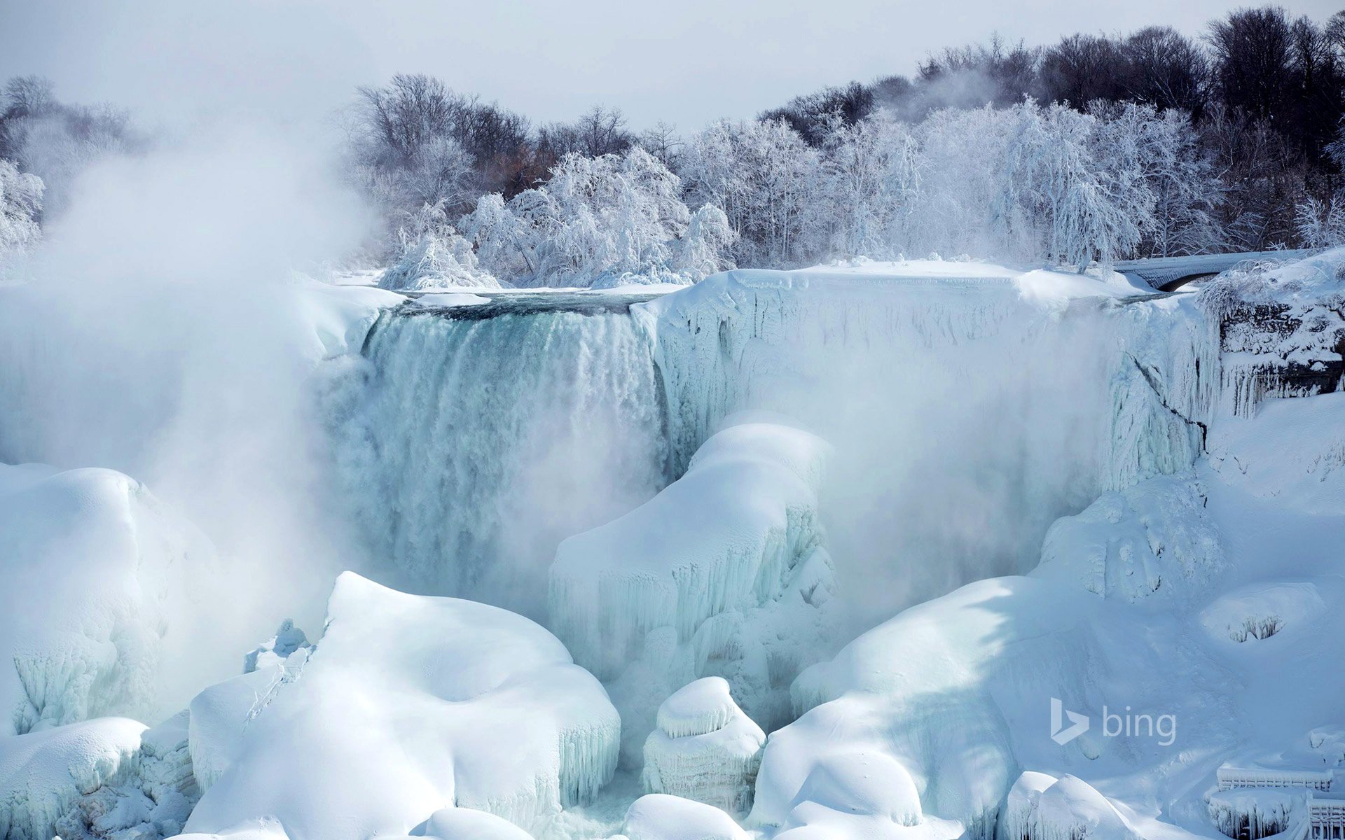american, Falls, River, Niagara, Ontario, Canada, Snow, Ice, Trees Wallpaper