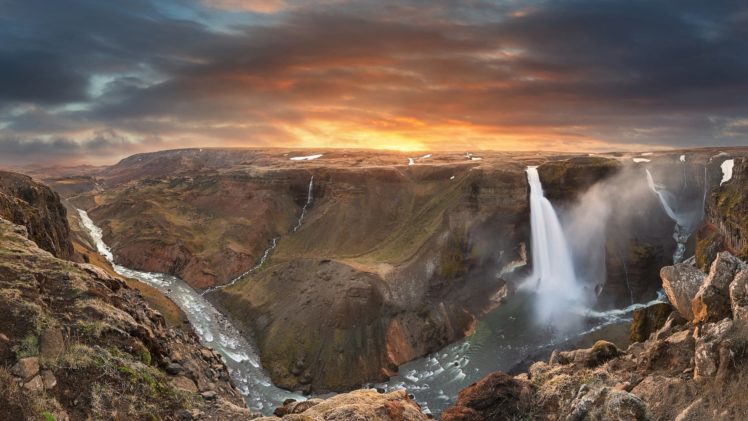 waterfall, River, Mountains, Sunrise HD Wallpaper Desktop Background