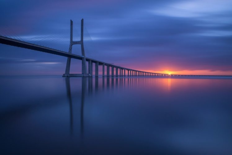 nature, Bridge, Coast, Color, Horizon, Landscape, Lisbon, Portugal, Sky, Skyline, Sun HD Wallpaper Desktop Background