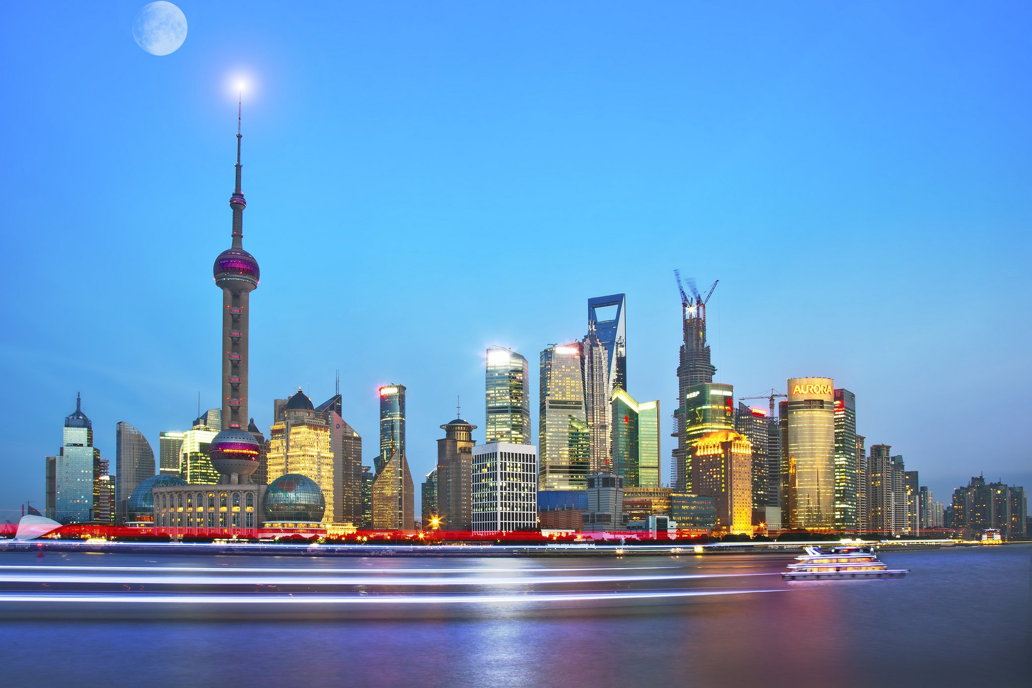 hina, Shanghai, Houses, Skyscrapers, Night, Cities Wallpaper