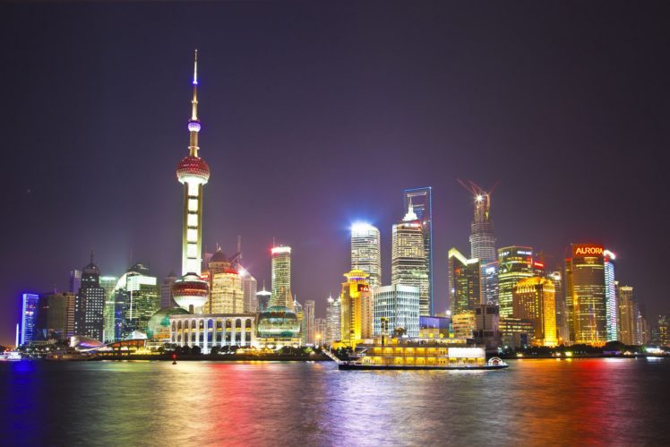 hina, Shanghai, Houses, Skyscrapers, Night, Cities HD Wallpaper Desktop Background