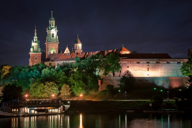 oland, Castles, Rivers, Night, Street, Lights, Wawel, Castle, Krakow, Cities HD Wallpaper Desktop Background