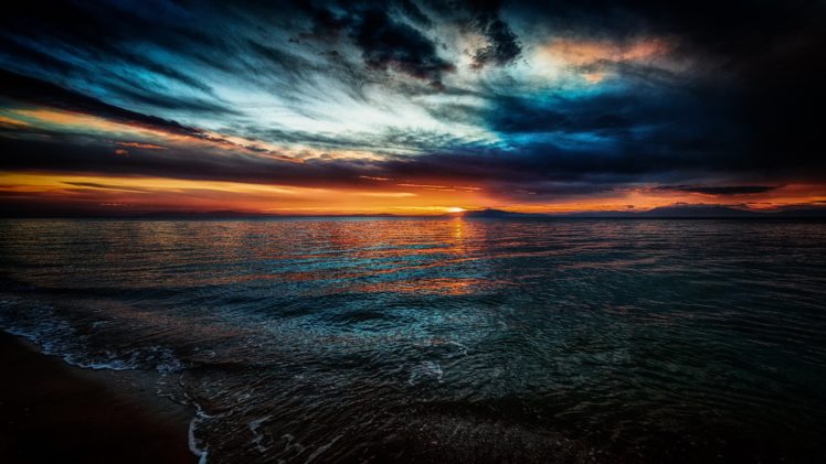 sunset, Sea, Horizon, Clouds, Orange, Sky HD Wallpaper Desktop Background