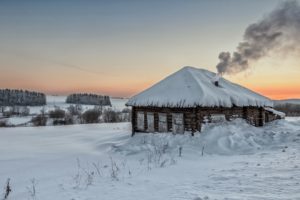 chimney, Landscape, Mountain, Nature, Snow, Snow, Filed, Sunset, Winter, House, Wooden, House