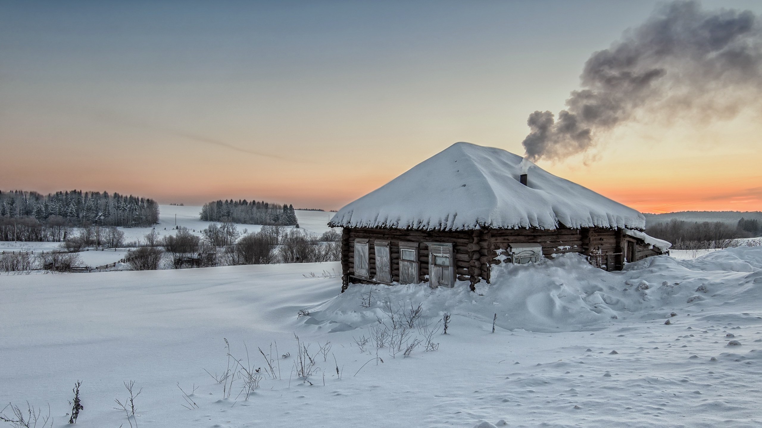 chimney, Landscape, Mountain, Nature, Snow, Snow, Filed, Sunset, Winter, House, Wooden, House Wallpaper
