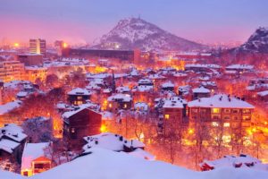 bulgaria, City, City, Lights, Houses, Landsacpe, Mountain, Night, Lights, Orange, Plovdiv, Snow, Snowflakes, Winter