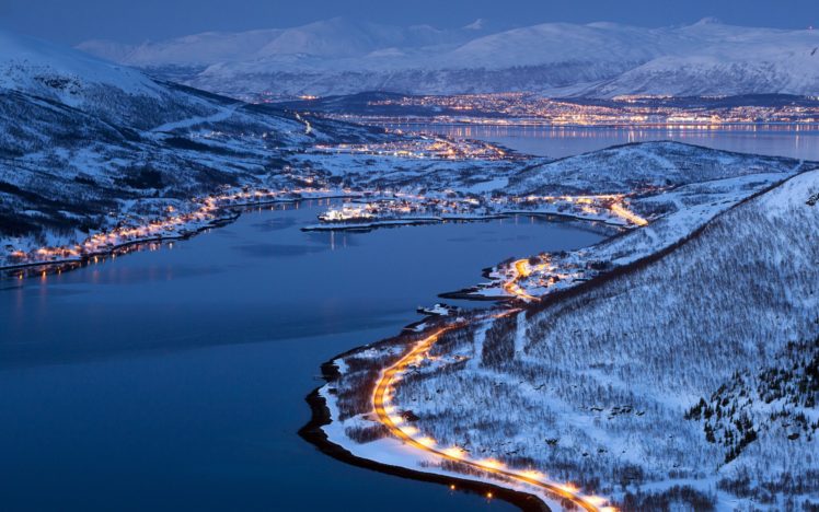 city, Landscape, Lights, Night, Norway, Orange, Orange, Lights, Snow, Tromso, Tromso, Norway, Winter, Winter, City HD Wallpaper Desktop Background