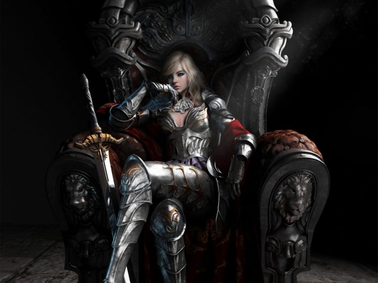 armor, Art, Chair, Fantasy, Hd, Queen, Sword, Warrior HD Wallpaper Desktop Background