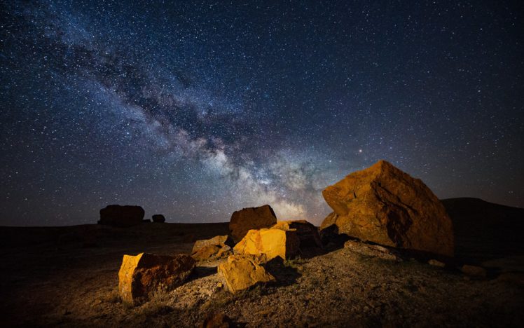 rocks, Stones, Night, Stars, Galaxy, Milky, Way, Nature HD Wallpaper Desktop Background