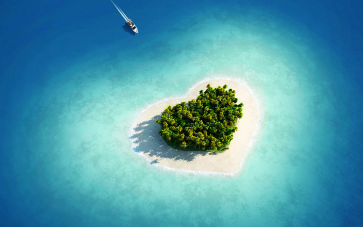 aerial, View, Of, Heart, Shaped, Tropical, Island HD Wallpaper Desktop Background
