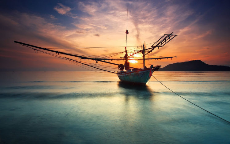 boat, Sunset, Ocean HD Wallpaper Desktop Background