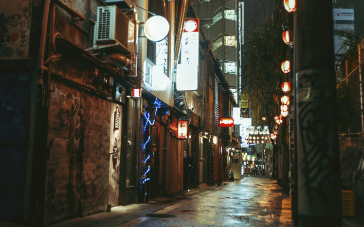 buildings, Alley, Light, Night HD Wallpaper Desktop Background
