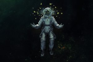 spacesuit, Astronaut, Space, Cosmos, Butterfly, Art