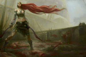 video, Games, Redheads, Pirates, League, Of, Legends, Long, Hair, Weapons, Artwork, Katarina, The, Sinister, Blade, Blades