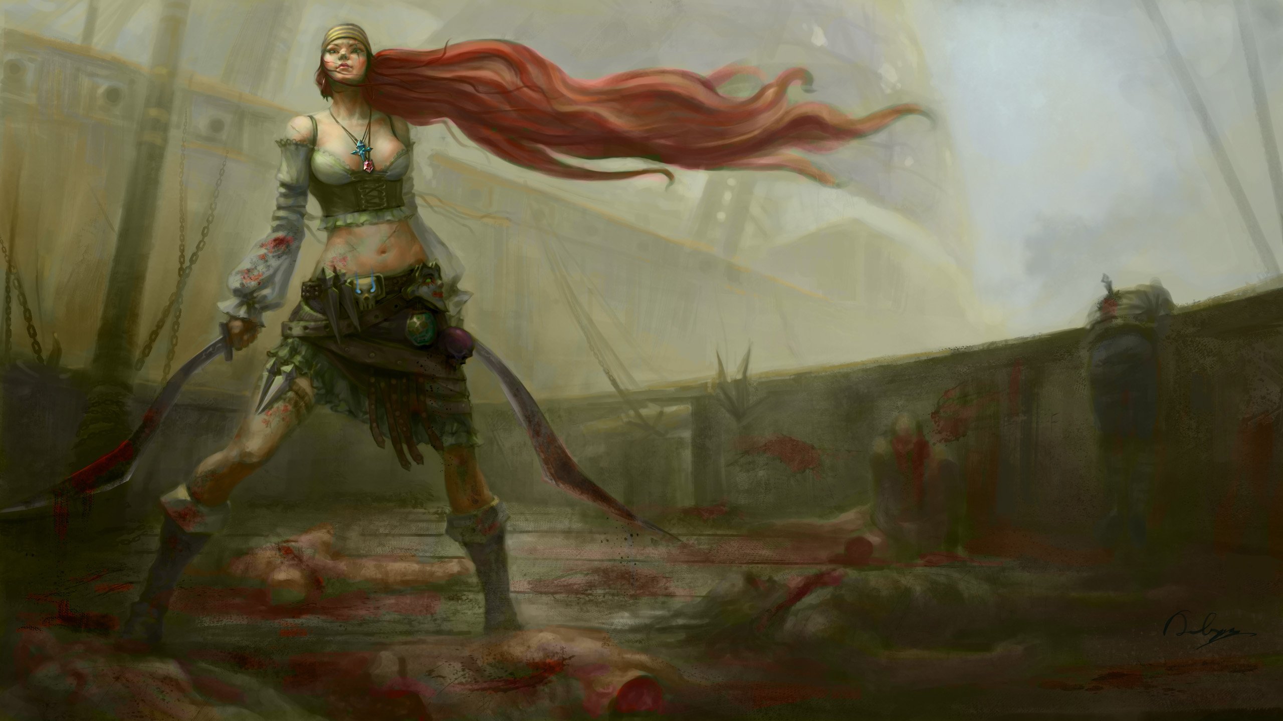 video, Games, Redheads, Pirates, League, Of, Legends, Long, Hair, Weapons, Artwork, Katarina, The, Sinister, Blade, Blades Wallpaper