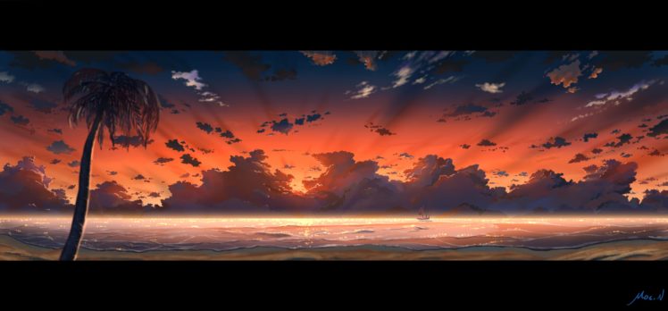 original, Beach, Boat, Clouds, Mac, Naut, Original, Scenic, Signed, Sky, Sunset, Tree, Water HD Wallpaper Desktop Background