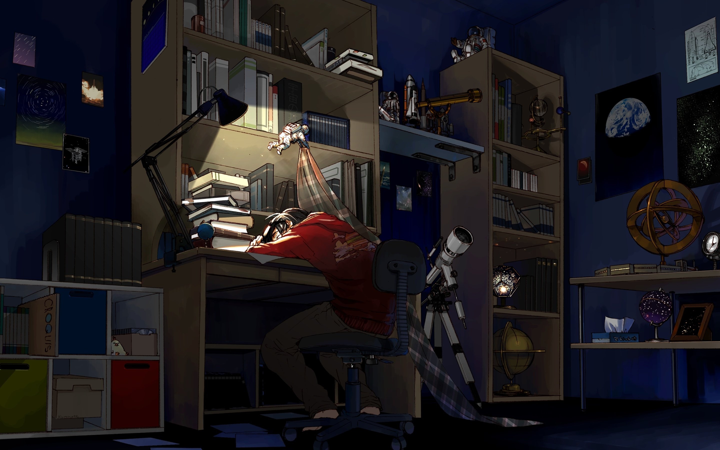 books, Anime, Boy, Art, Anime, Sleep, Night, Art, Room Wallpaper