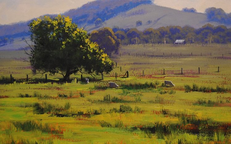 hunter, Valley, Landscape, Artsaus, Art, Tree, Drawing HD Wallpaper Desktop Background