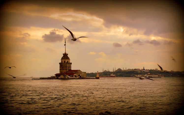 istanbul, Sea, Seagulls, Sunset, Landscape HD Wallpaper Desktop Background