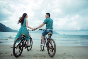 couple, Bicycle, Beach, Ocean, Dress, Asian, Mood