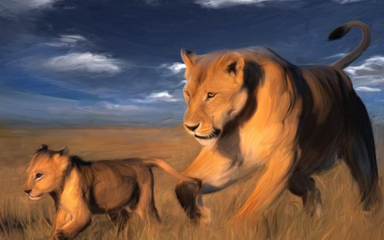animals, Lions, Of, Painterand039s, Drawing, Painting, Art, Paint, Nature HD Wallpaper Desktop Background