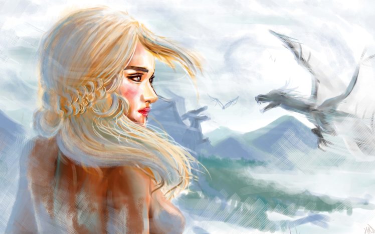 emilia, Clarke, Painting, Games, Of, Thrones, Daenerys, Targaryen, Fantasy, Dragon, Dragons, Girl HD Wallpaper Desktop Background
