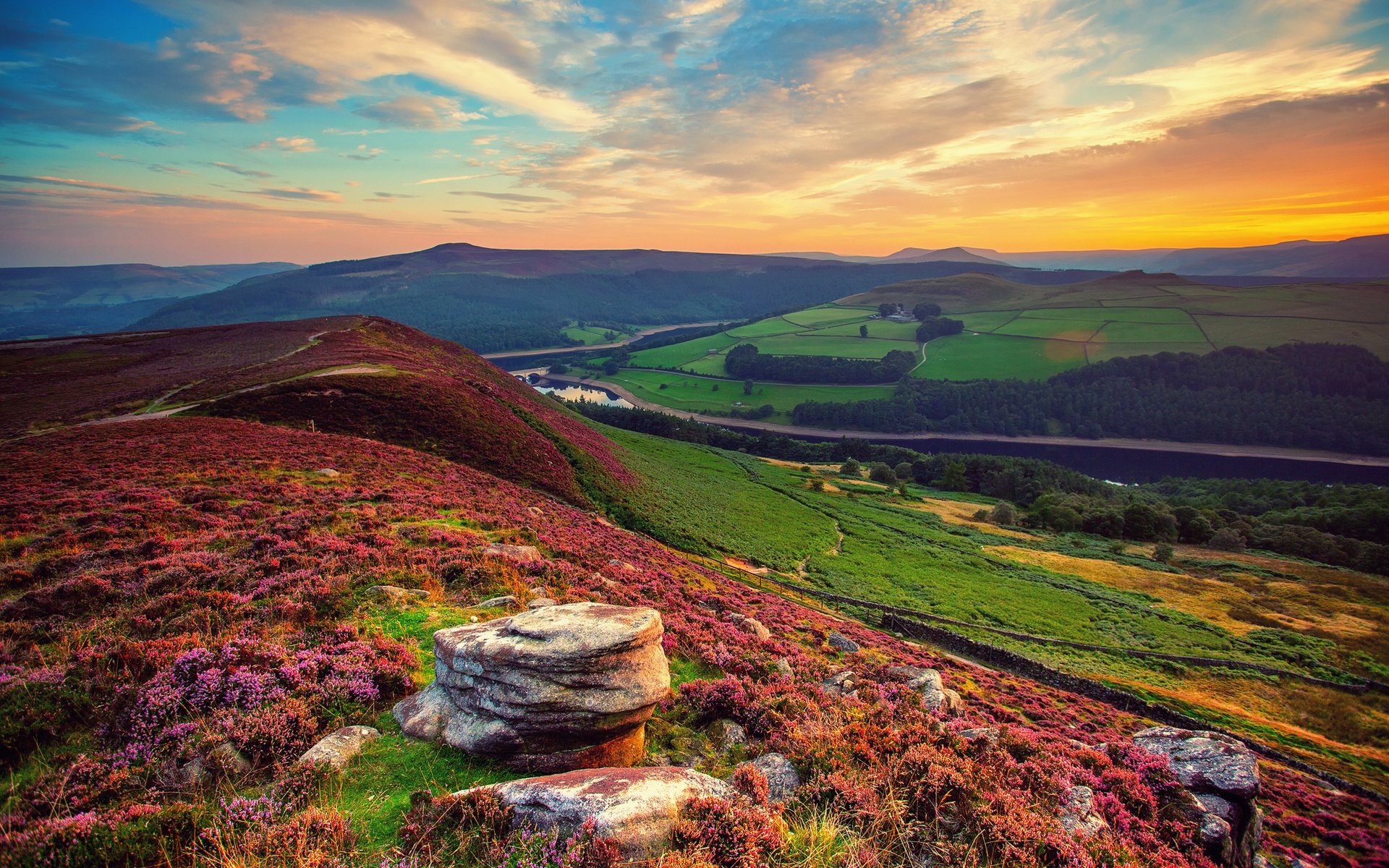 sky, September, Valley, Clouds, Farmland, River, England Wallpaper