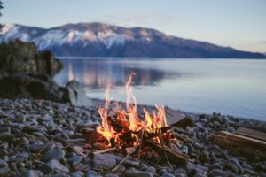 rocks, Fire, Trees, Mountains, Forest, River, Fire