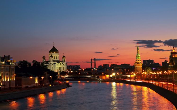 russia, City, Moscow, Sunset, River HD Wallpaper Desktop Background