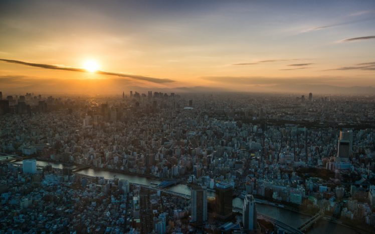 tokyo, View, Sunrise, Tokyo, Sunset, City, River HD Wallpaper Desktop Background