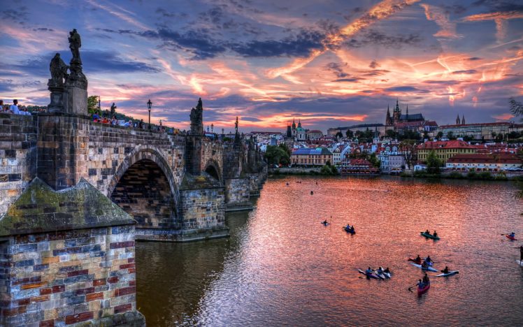 threshold, Republic, Bridge, Evening, River, Cities, Prague, Czech, Republic, Czech, Gorod HD Wallpaper Desktop Background