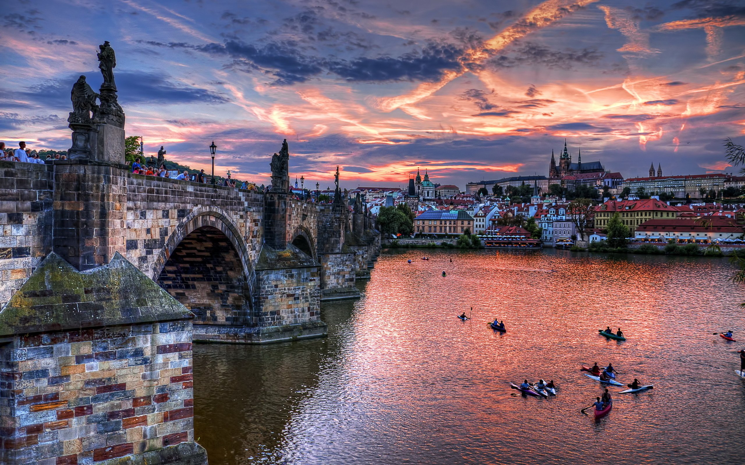 threshold, Republic, Bridge, Evening, River, Cities, Prague, Czech, Republic, Czech, Gorod Wallpaper
