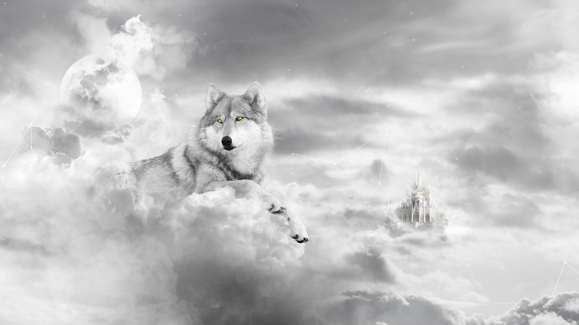 art, Wolf, White, Castle Wallpaper