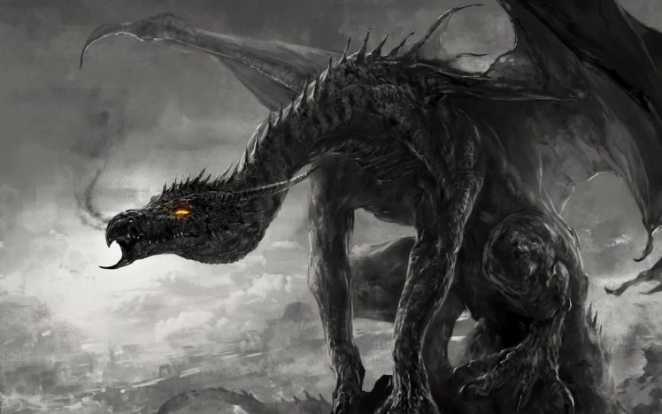 dragon, Black, And, White, Monster, Art, Monochrome, Smoke HD Wallpaper Desktop Background