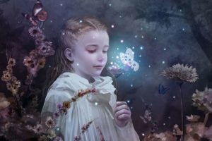 fantasy, Girl, Dress, Flowers, Rose, Beautiful, Forest, Child, Butterfly
