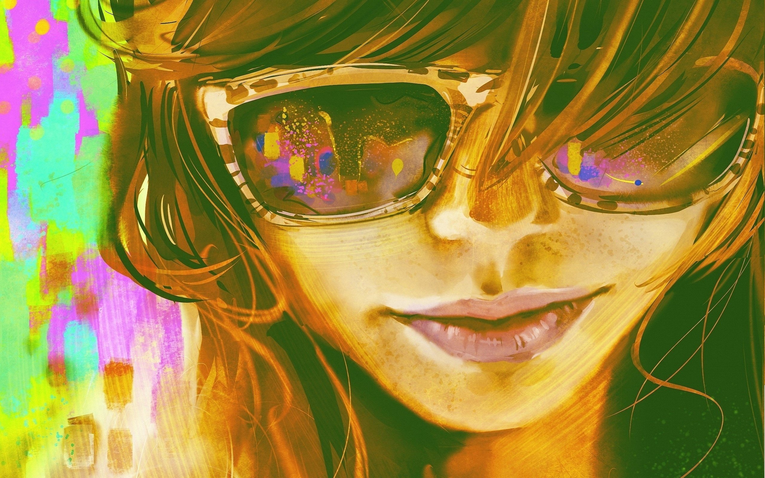 girl, Bright, Face, Art, Spectacles, Drawing Wallpaper